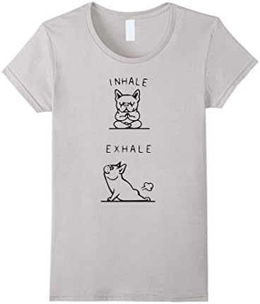 Women's Inhale Exhale - Yoga French Bulldog T-Shirt Large Silver