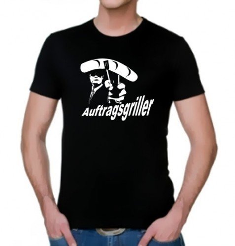 Coole-Fun-T-Shirts T-Shirt GRILL - AUFTRAGSGRILLER - BBQ GRILLSPORT Slimfit, schwarz, S, 10711_schw-SLIMFIT-weiss_GR.S