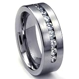 8 MM Mens Titanium ring wedding band with 9 large Channel Set CZ