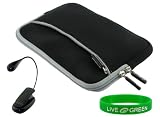 Black Dual-Pocket Neoprene Sleeve Case and Book light for Barnes & Noble nook E-Reader Reading Device (nook NOT Included)