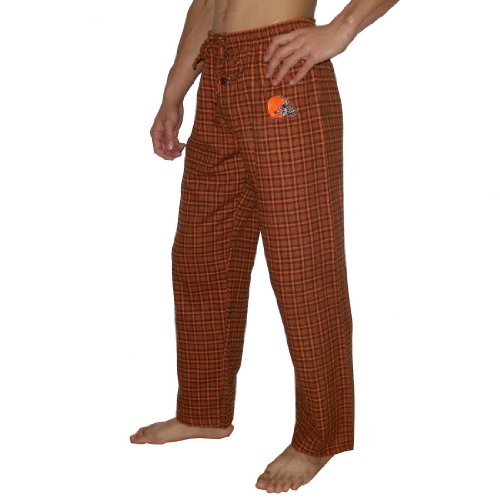 Mens NFL Cleveland Browns Plaid Cotton Thermal Sleepwear / Pajama Pants - Brown & Orange