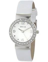 Breda Womens 2368-Silver/White Jennifer Rhinestone Mini Bezel Slim Watch