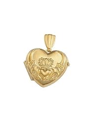 Solid 14K Yellow Gold Small Claddagh Heart Locket 1/2 inch x 1/2 inch in Solid 14K Yellow Gold