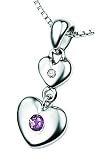 D for Diamond Sterling Silver P2951 Girls Amethyst and Diamond Set Double Heart Pendant - February Birthstone