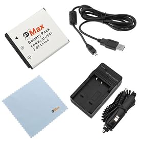 GTMax KLIC-7001 Replacement Battery + Travel AC Charger with Car Adapter + 6 Feet U-8 Cable + Microfiber Cleaning Cloth for Kodak EasyShare M341, M340, M1073 IS, M1063, M893 IS, M863, M763, M853, M753, V705, V610, V570, V550