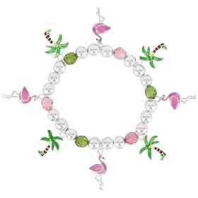 Buy Tropical Flamingo and Palm Tree Charm Stretch Bracelet by PammyJ Bracelet
