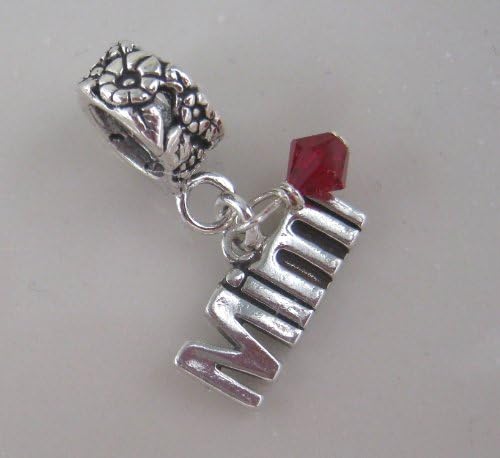 Mimi, Small Word, Ruby Crystal, July Birthstone, Silver, European Charm Dangle Bead