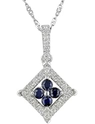 10k White Gold 1/10 Carat Accent Diamond and Sapphire Pendant, 17"