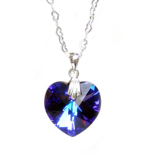 Sterling Silver Swarovski Heliotrope Heart Pendant with Heart Chain 41HyybsO3AL Sterling Silver Swarovski Heliotrope Heart Pendant with Heart Chain