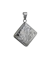 Silver 22mm hand engraved flat diamond shaped Locket
