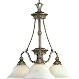 Progress Lighting P4007-86 3-Light Chandelier with Antique Alabaster Glass Bowl and Pineapple Patterned Details, Burnished Chestnut
