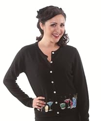 Lucky 13 Happy Hour Cardigan Soft Black Cardigan with Embroidered Cocktails XL