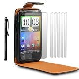 HTC DESIRE HD HANDY TASCHE LEDER TASCHE CASE HUELLE IN SCHWARZ + 6 x DISPLAYSCHUTZFOLIE + STYLUS STIFT