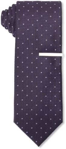 Little Black Tie Men's Dot Grid Necktie With Added Tie Bar, Purple, One Size