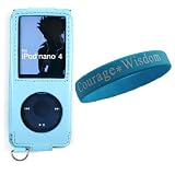 Leather Case for Apple iPod Nano Nano-Chromatic 4th Generation 8gb 16gb (Nano Chromatic Not Included) + Wisdom*Courage Wristband + Ipod Nano Screen Protector Kit, Froza SkyBlue