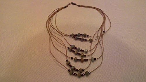 Tan leather, hematite &amp; Impression Jasper necklace