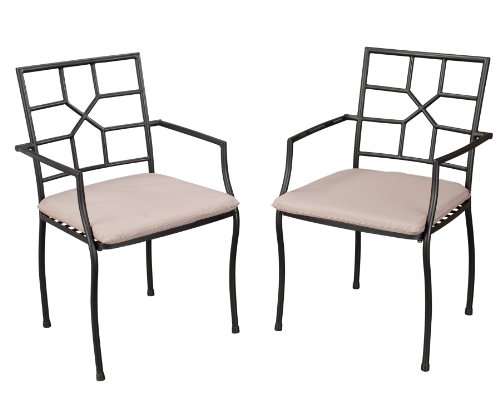 Home Styles 5600-822 Cambria Powder Coated Steel Arm Chair, Black Finish, Set Of 2