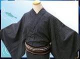 帯簡単粋な男浴衣と結び角帯セットしじら織黒白ラインＭ・Ｌ・ＬＬ (Ｍ)
