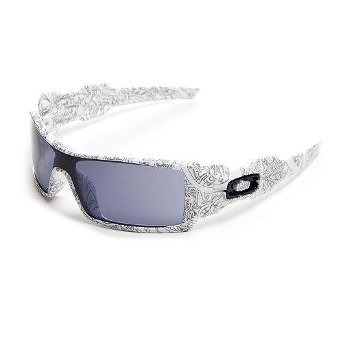 Oakley Oil Rig Sunglasses White With Text/Warm Grey, One Size
