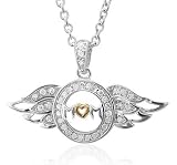 Sterling Silver Heart Love Angel Wing Mothers Day Diamond Pendant Necklace (GH, I1-I2, 0.16 carat)