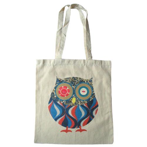 Owl design cotton tote shoulder bag