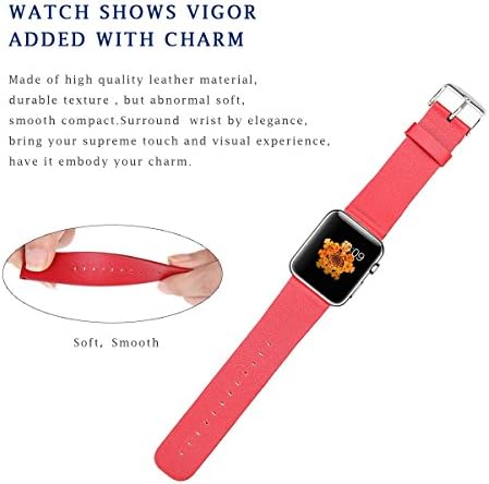 Apple Watch Band, GeekBok Soft Genuine Leather Replacement Watch Band with Metal Clasp for iWatch 38mm, Red