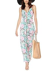 V-neck Floral Print Polyester Open-Back Wrap Maxi Dress 