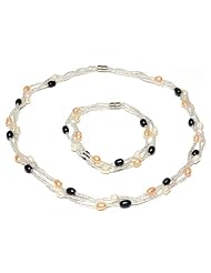 Freshwater Pearl 8 mm Necklace and Bracelet Set- Three strands twisted Multicolor