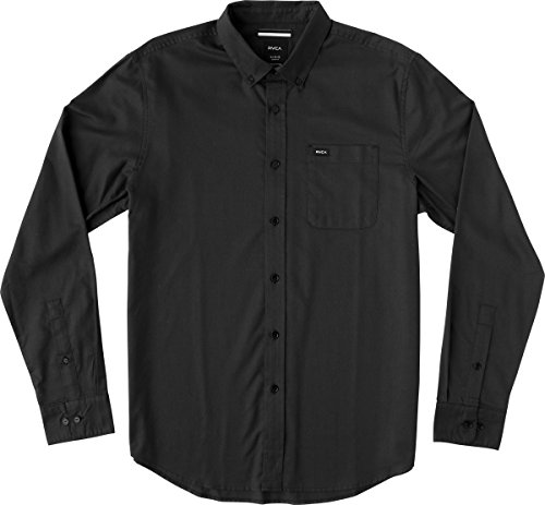 RVCA Men's That'll Do Oxford Long Sleeve Woven Shirt, Pirate Black, Large