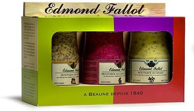 Fallot Trio of Dijon Mustards - Old-Fashioned Grain - Blackcurrant - Basil - 3 x 3.5 oz