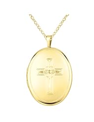 Sterling silver and 14k gold Oval Shaped Locket w/ Cross Necklace