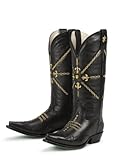 Lane Boots Fleur De Lis in Black Leather with Exquisite Gold Stitching Fashion Cowgirl Boots