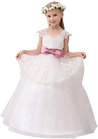 EnjoyBuys Girls Puffy White Flower Girl Dresses Girls First Communion Dresses 14 Ivory