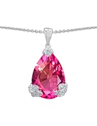 Original Star K (tm) Large 11x17 Pear Shape Created Pink Sapphire Designer Pendant in .925 Sterling Silver