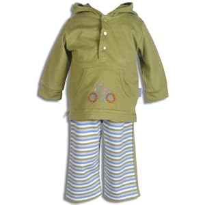 Le Top Bicycle Lane Long Sleeve Hooded Jersey Shirt and Stripe Knit Pants with Bicycle Embroidery, Green