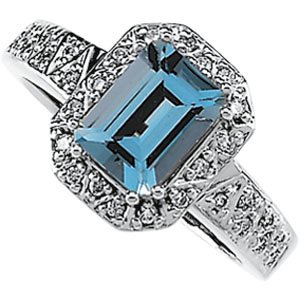 14K White Gold Aquamarine and Diamond Ring by