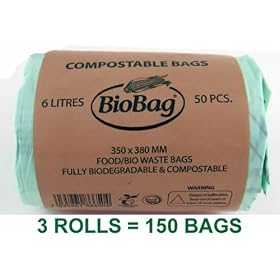 BioBag 6-Litre Compostable Food Waste Caddy Liners EN13432 (50 Liners per Roll) (Bulk Deal of 3 rolls, equivalent to �3.99 per roll) (Product Code: 43242 G4604)