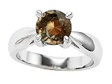 1.35 cttw 925 Sterling Silver 14K White Gold Plated Genuine Round Smoky Quartz Engagement Ring - Gold Plated Silver