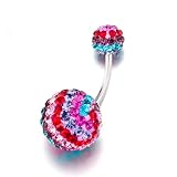 Colorful Swarovski Crystal Ball Double Dangle Belly Ring