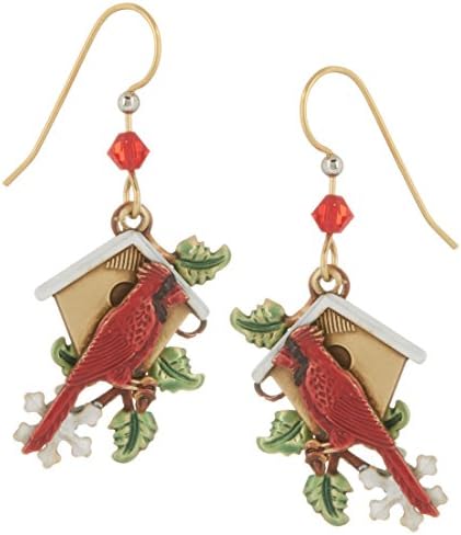 Silver Forest Holiday Cardinal Birdhouse Earrings One Size Red multi