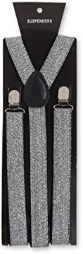 BUY4STORE.COM Silver Glitter Suspenders 