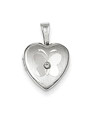 Sterling Silver & Diamond Butterfly 12mm Heart Locket