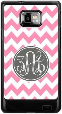 Light Pink Chevron Zigzags & Gray Circle Monogram Personalized Custom Best Plastic Case for Samsung Galaxy s2 ,Black or White for Choice