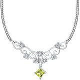 0.50 carats total weight Princess Cut Peridot and White CZ Gemstone Necklace in Sterling Silver