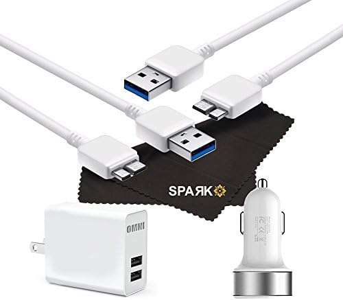 Spark Electronics USB 3.0 Bundle- 2PCS (1M) OEM Design High Quality Thick New Micro USB 3.0 Fast Charging Sync Data Cable Transfer Cord For Samsung Galaxy Note 3 III N9000 Galaxy S5 IV i9600, 1 Dual USB port Car Charger adapter, 1 Dual USB Port AC Home Wall Charger Travel Power Adapter [LIFETIME WARRANTY]