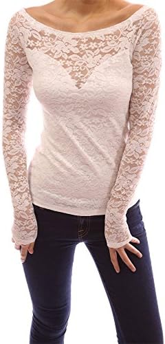 PattyBoutik Boat Neck Sweetheart Full Floral Lace Raglan Blouse Top (Ivory L)