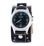 Nemesis Men's KPSK813K Water Mark Skull Dial Vintage Black Leather Cuff Watch