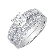 Search : 2.25 Carats Diamond Engagement Ring Set 14k White Gold Princess Cut SALE
