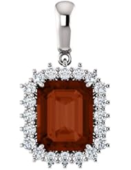 10K White Gold 10.00x8.00mm Emerald Cut Mozambique Garnet and Diamond Pendant -- LIFETIME WARRANTY