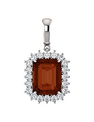 14K White Gold 10.00x8.00mm Emerald Cut Mozambique Garnet and Diamond Pendant -- LIFETIME WARRANTY